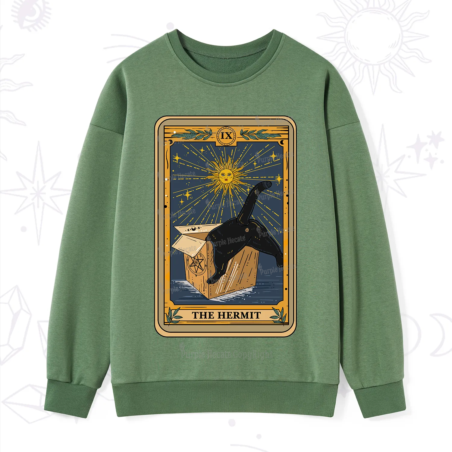 Purplehecate The Cardboard Hermit Cat Tarot Sweatshirt