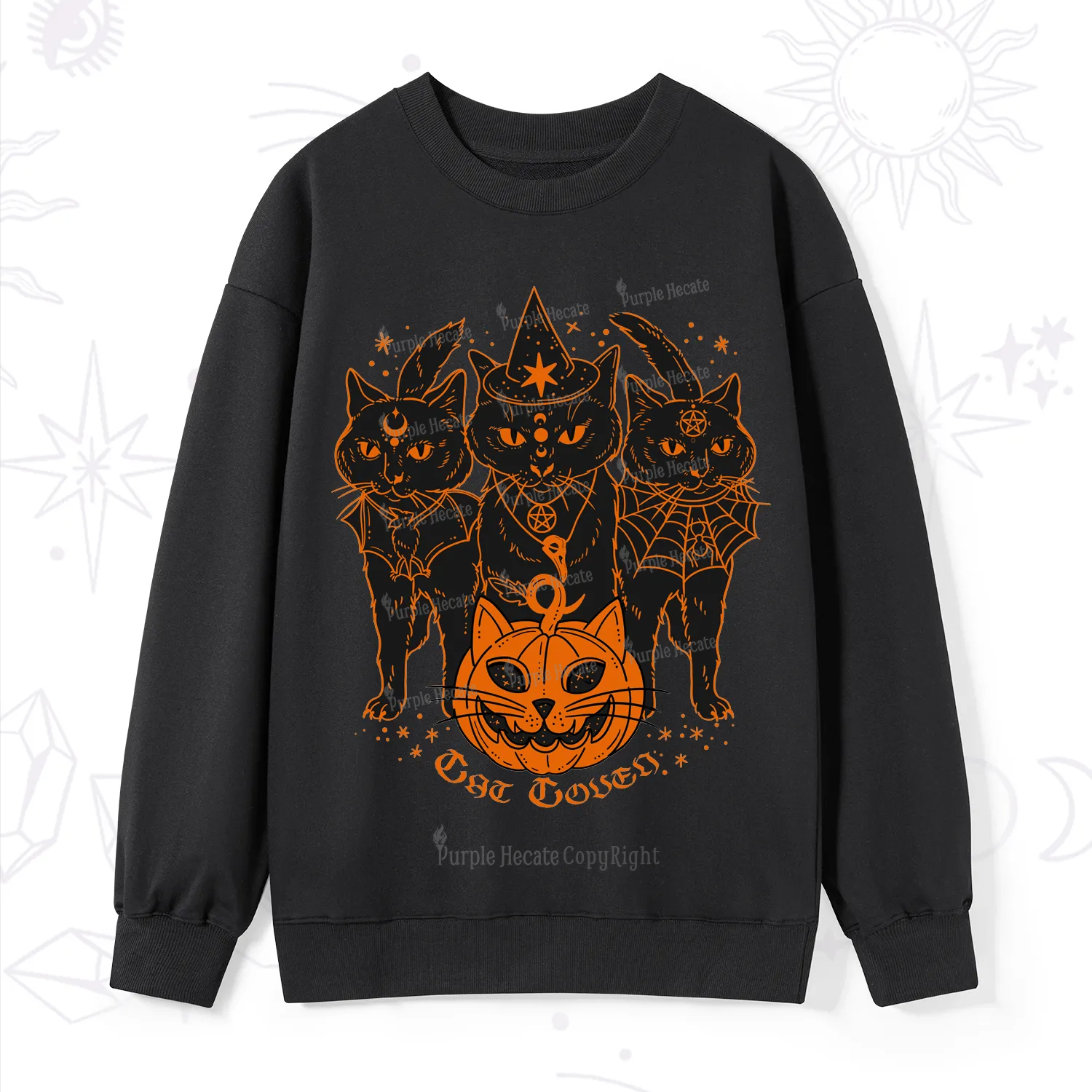 Purplehecate Pumpkin Witch Cat Coven Halloween Sweatshirt
