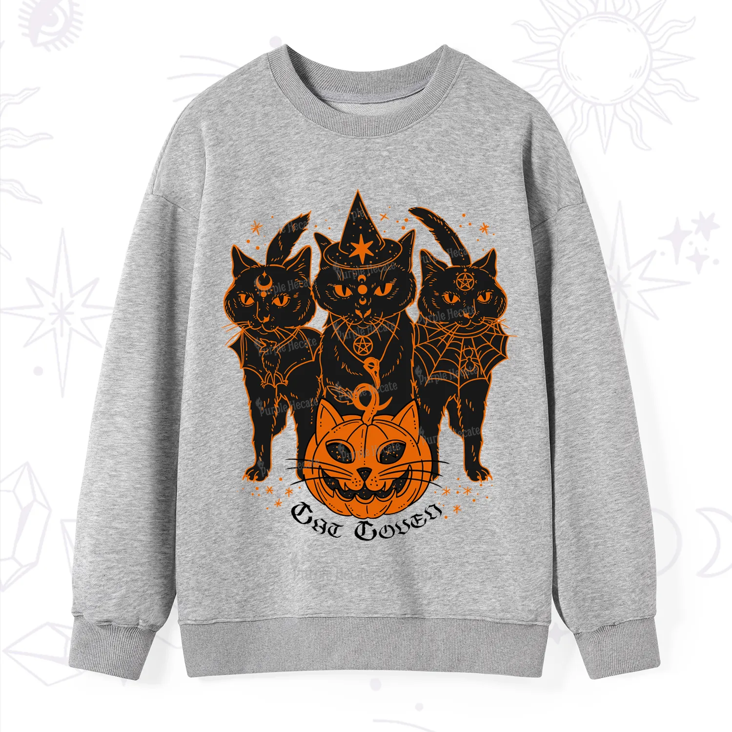 Purplehecate Pumpkin Witch Cat Coven Halloween Sweatshirt