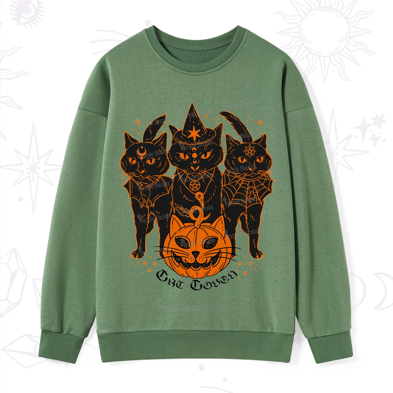 Purplehecate Pumpkin Witch Cat Coven Halloween Sweatshirt