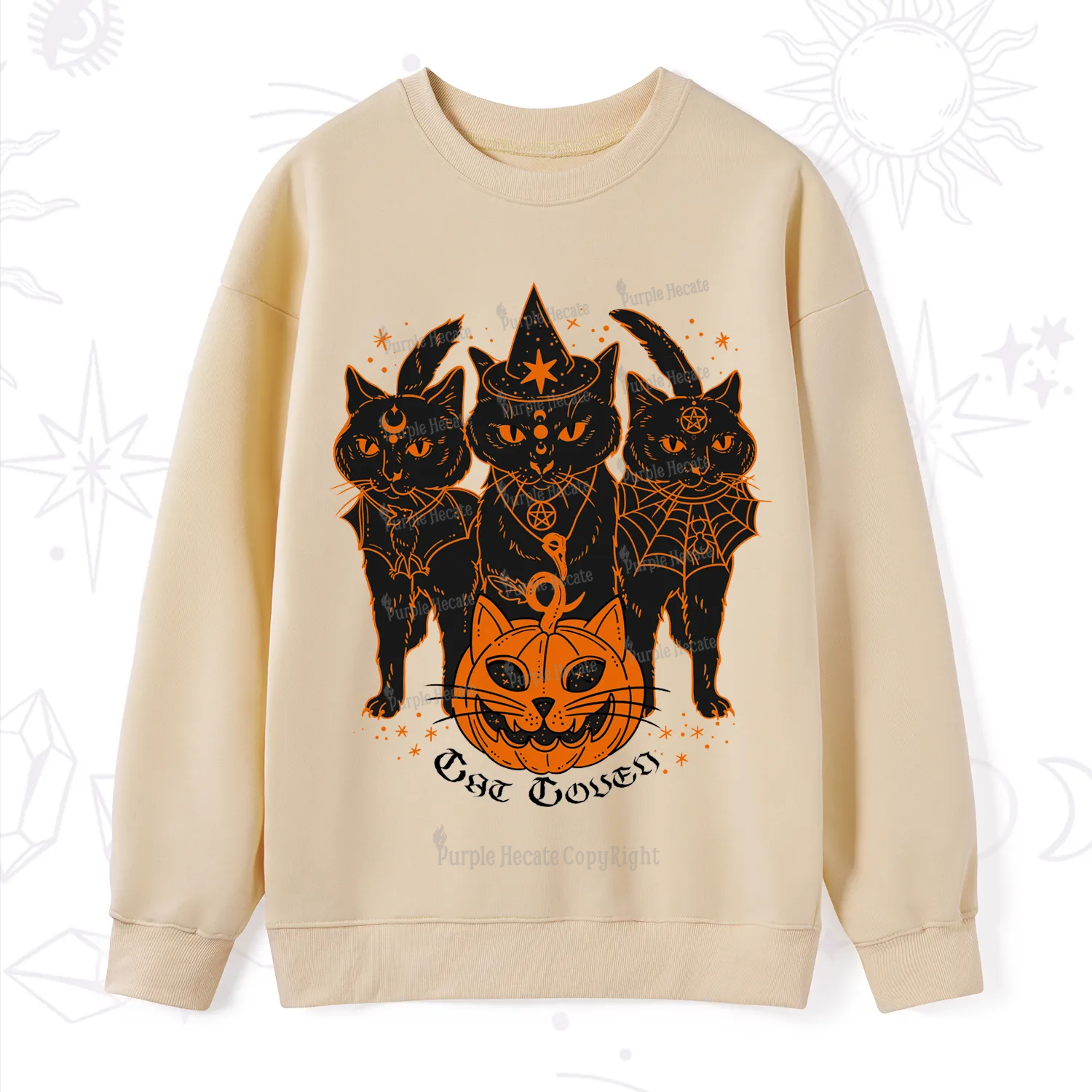 Purplehecate Pumpkin Witch Cat Coven Halloween Sweatshirt