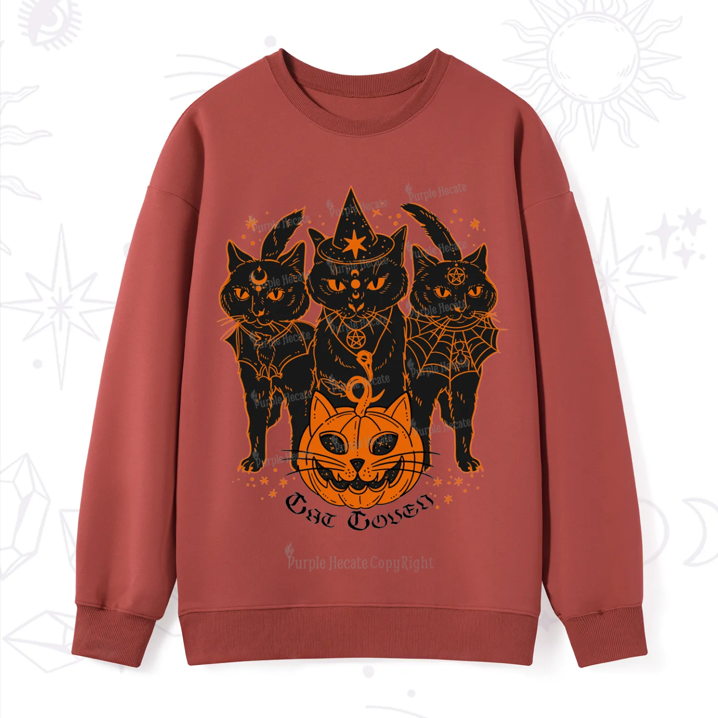 Purplehecate Pumpkin Witch Cat Coven Halloween Sweatshirt