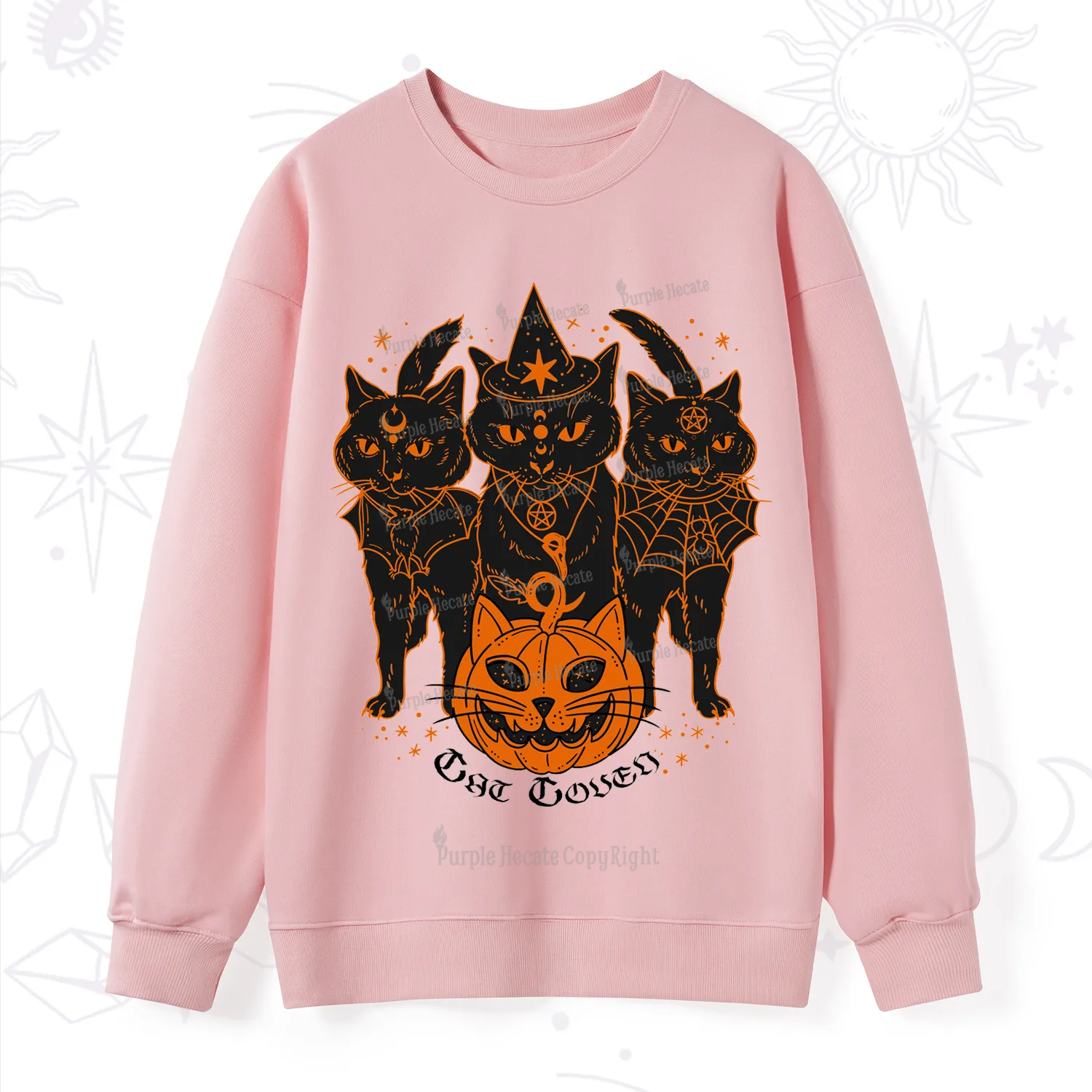 Purplehecate Pumpkin Witch Cat Coven Halloween Sweatshirt