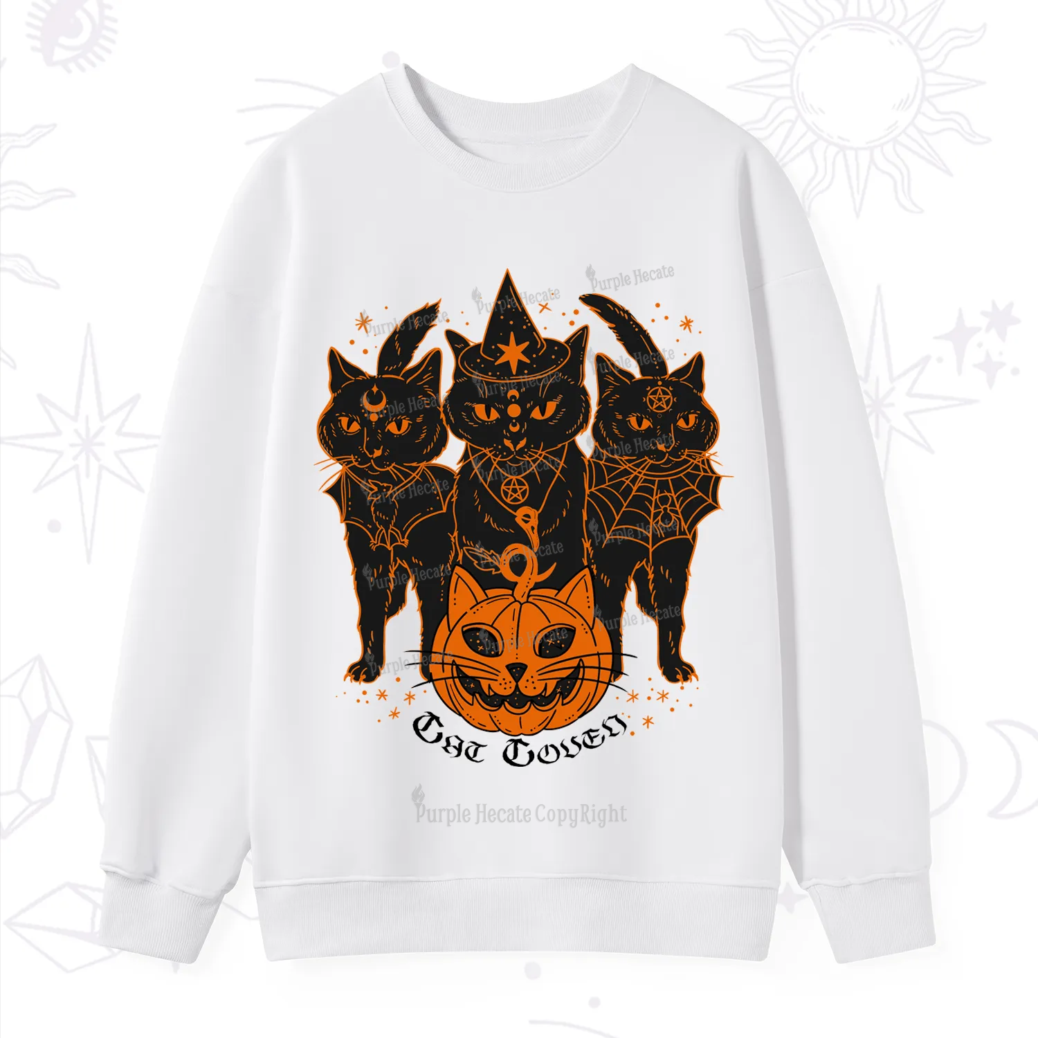 Purplehecate Pumpkin Witch Cat Coven Halloween Sweatshirt