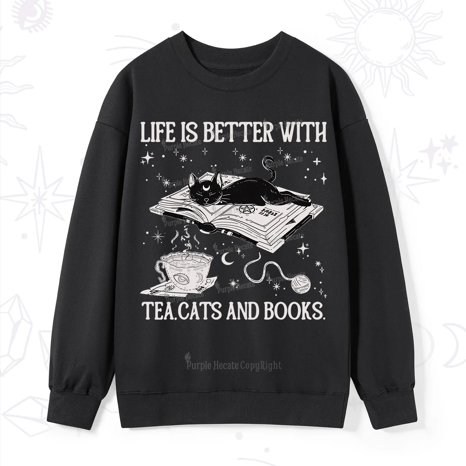 Purplehecate Life Is Better With Cats And Books Sweatshirt