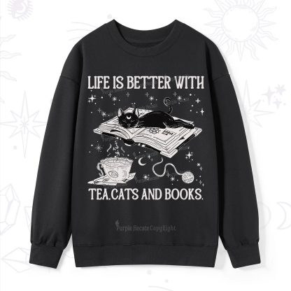 Purplehecate Life Is Better With Cats And Books Sweatshirt