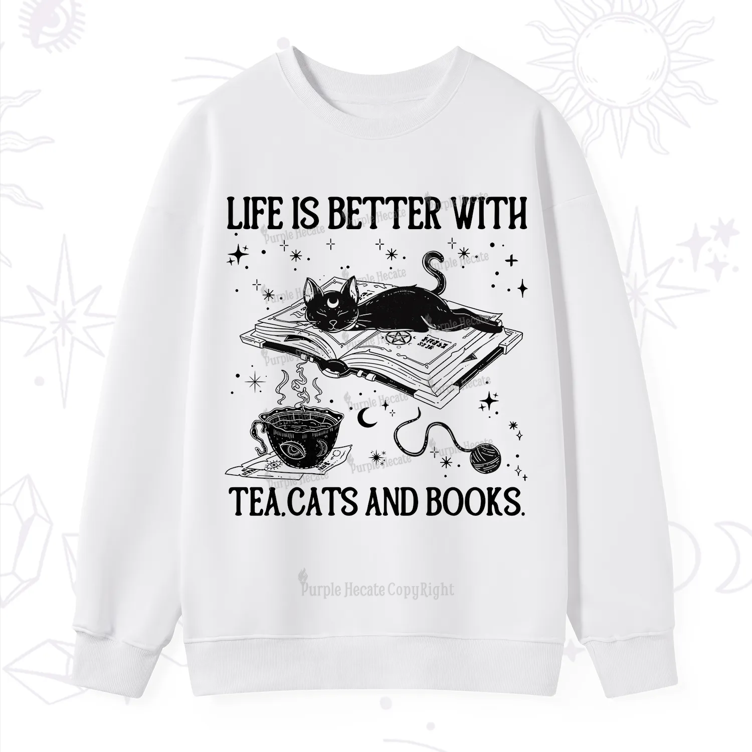 Purplehecate Life Is Better With Cats And Books Sweatshirt