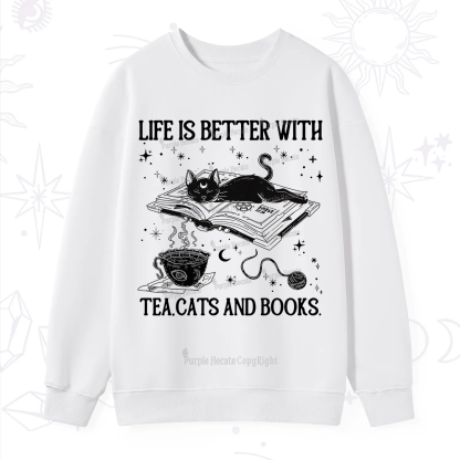 Purplehecate Life Is Better With Cats And Books Sweatshirt