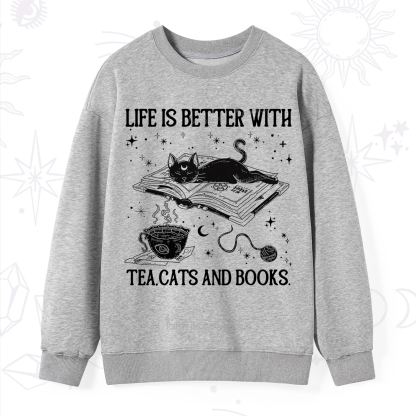 Purplehecate Life Is Better With Cats And Books Sweatshirt