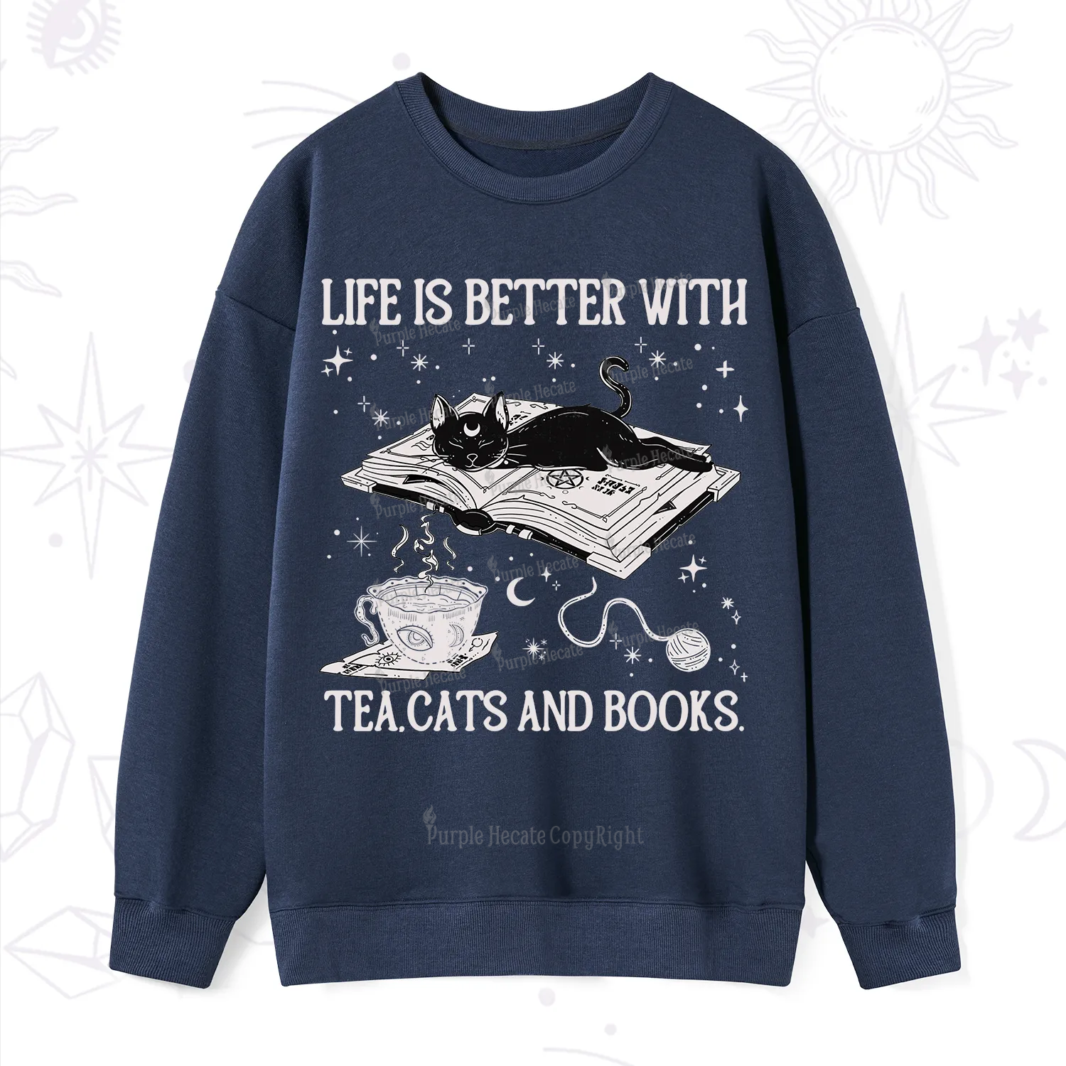 Purplehecate Life Is Better With Cats And Books Sweatshirt
