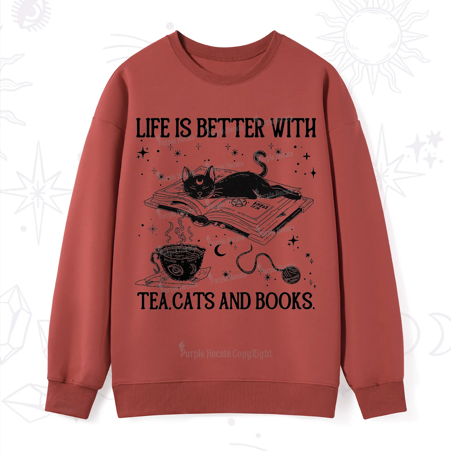 Purplehecate Life Is Better With Cats And Books Sweatshirt