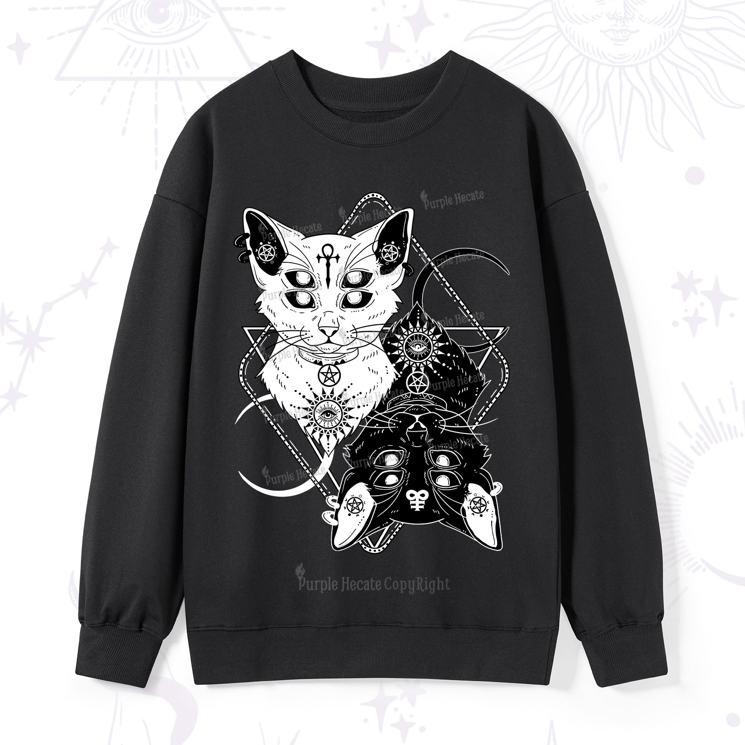 Purplehecate Occult Mirror Cats Sweatshirt