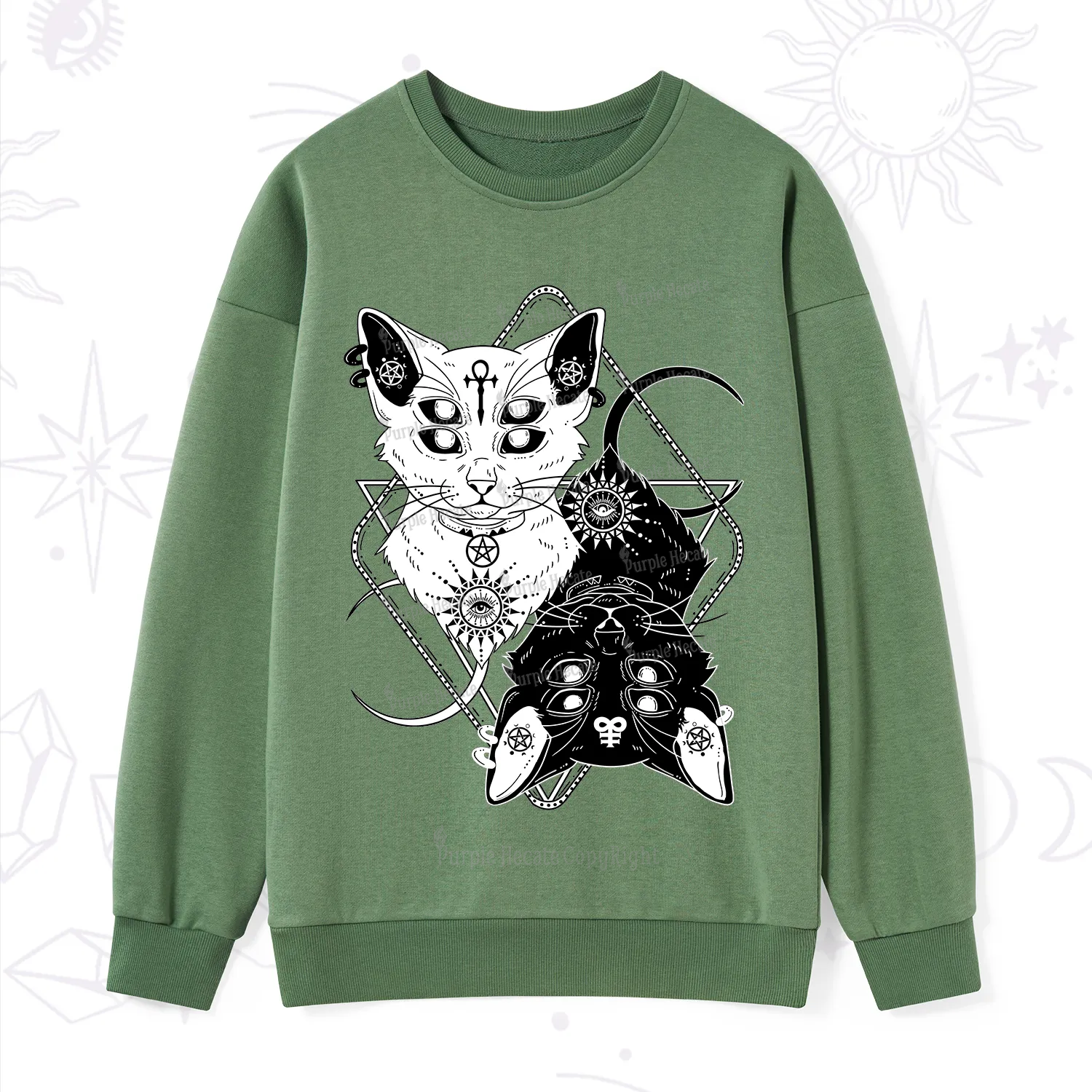 Purplehecate Occult Mirror Cats Sweatshirt