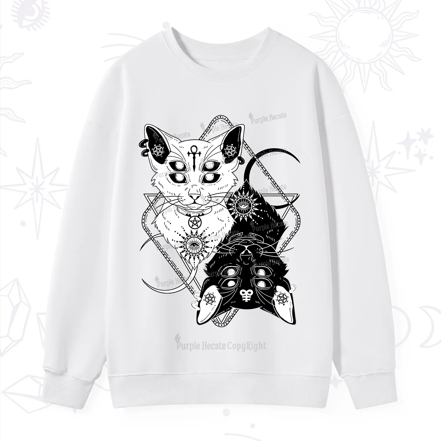 Purplehecate Occult Mirror Cats Sweatshirt
