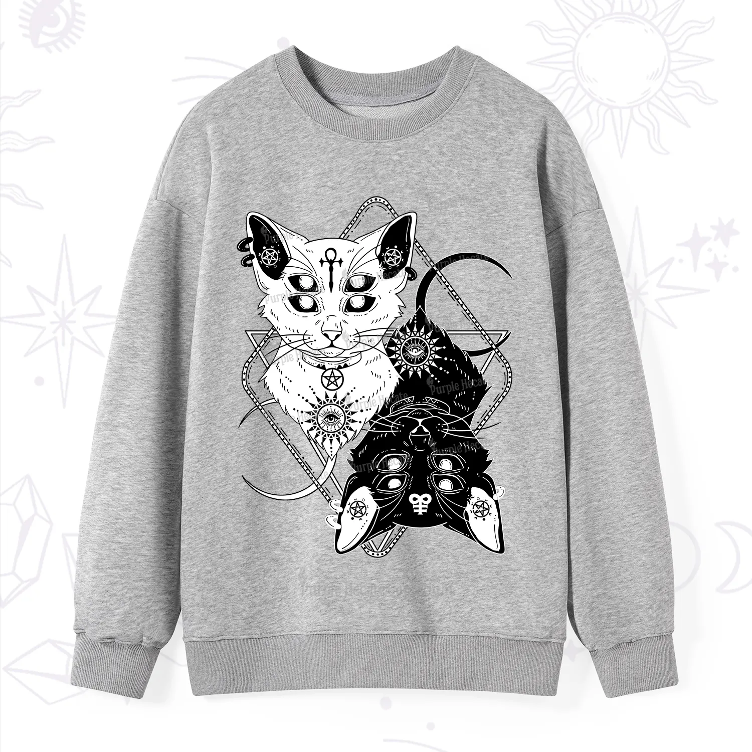 Purplehecate Occult Mirror Cats Sweatshirt
