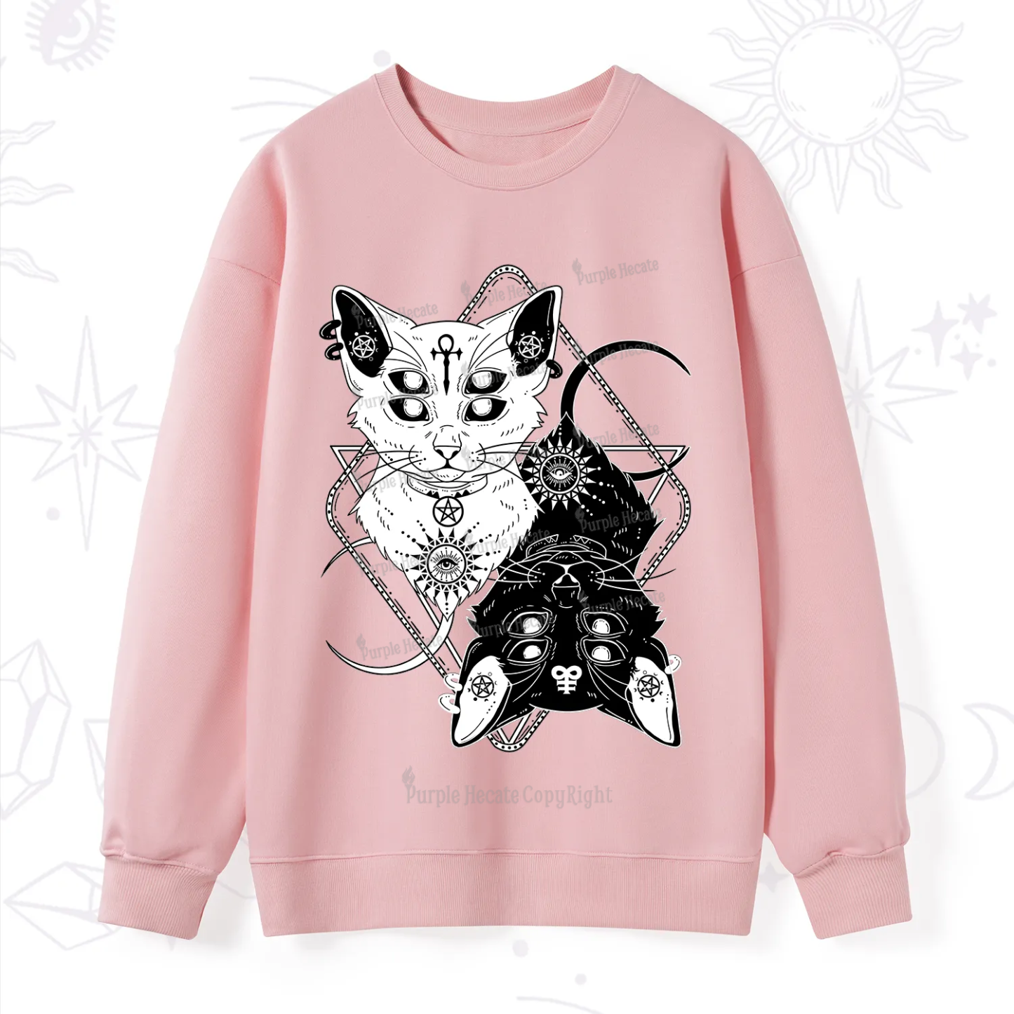 Purplehecate Occult Mirror Cats Sweatshirt