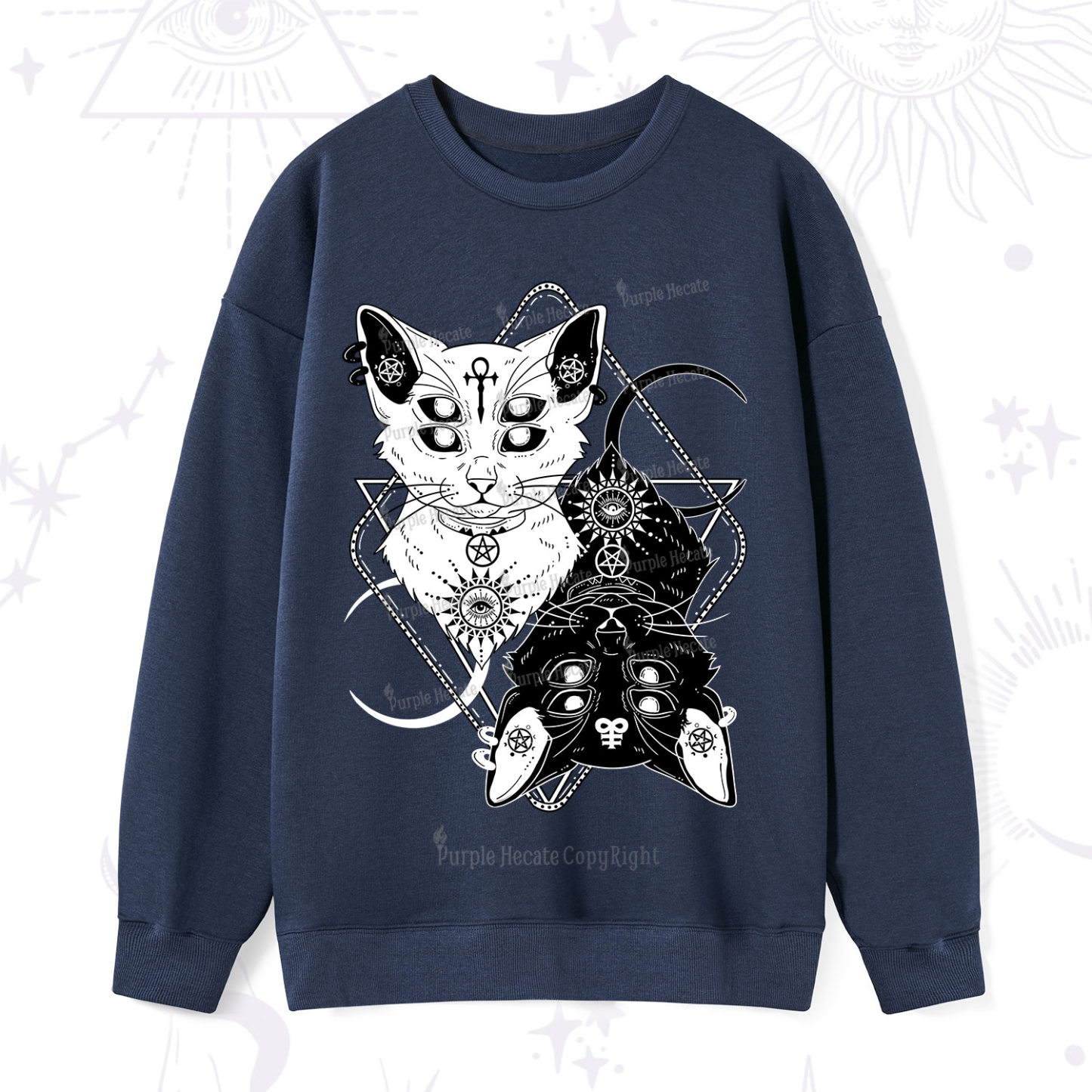 Purplehecate Occult Mirror Cats Sweatshirt
