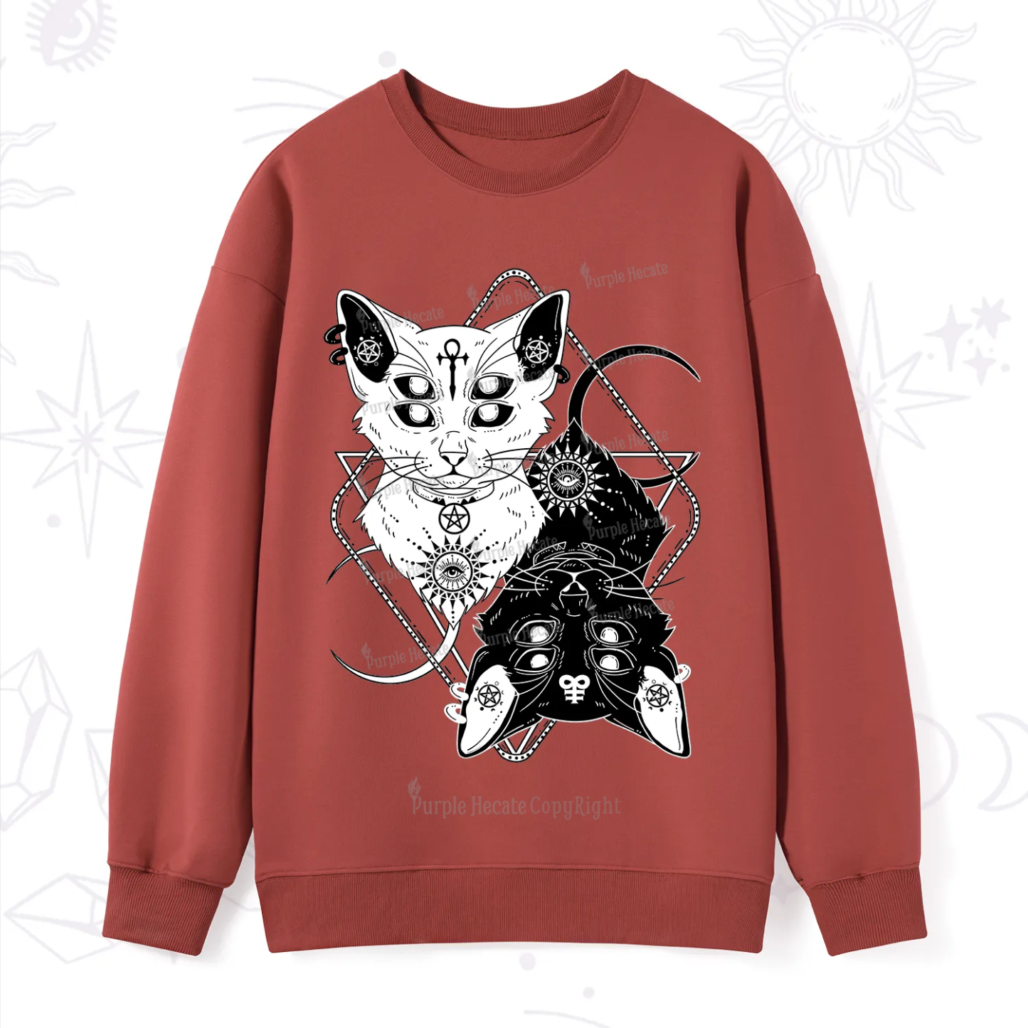 Purplehecate Occult Mirror Cats Sweatshirt