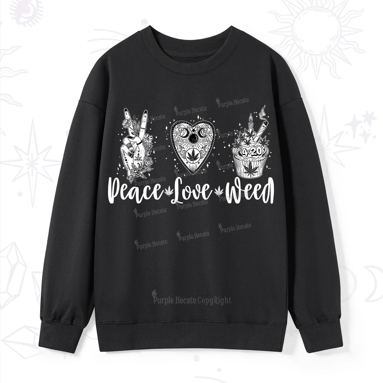 Purplehecate Peace Love Weed Sweatshirt