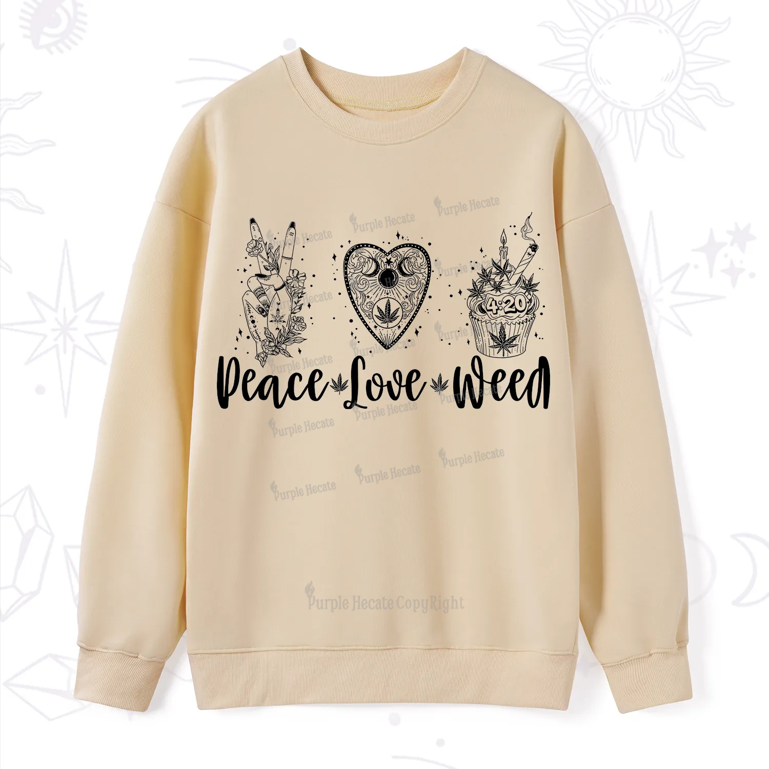 Purplehecate Peace Love Weed Sweatshirt