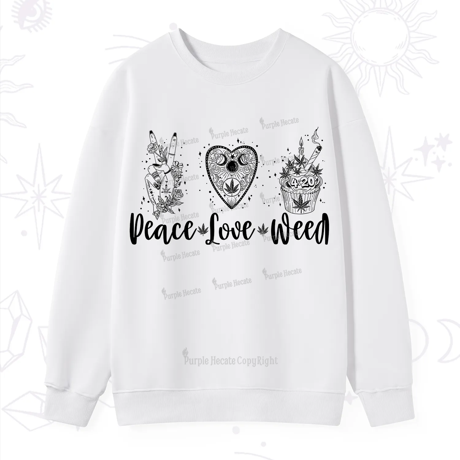 Purplehecate Peace Love Weed Sweatshirt