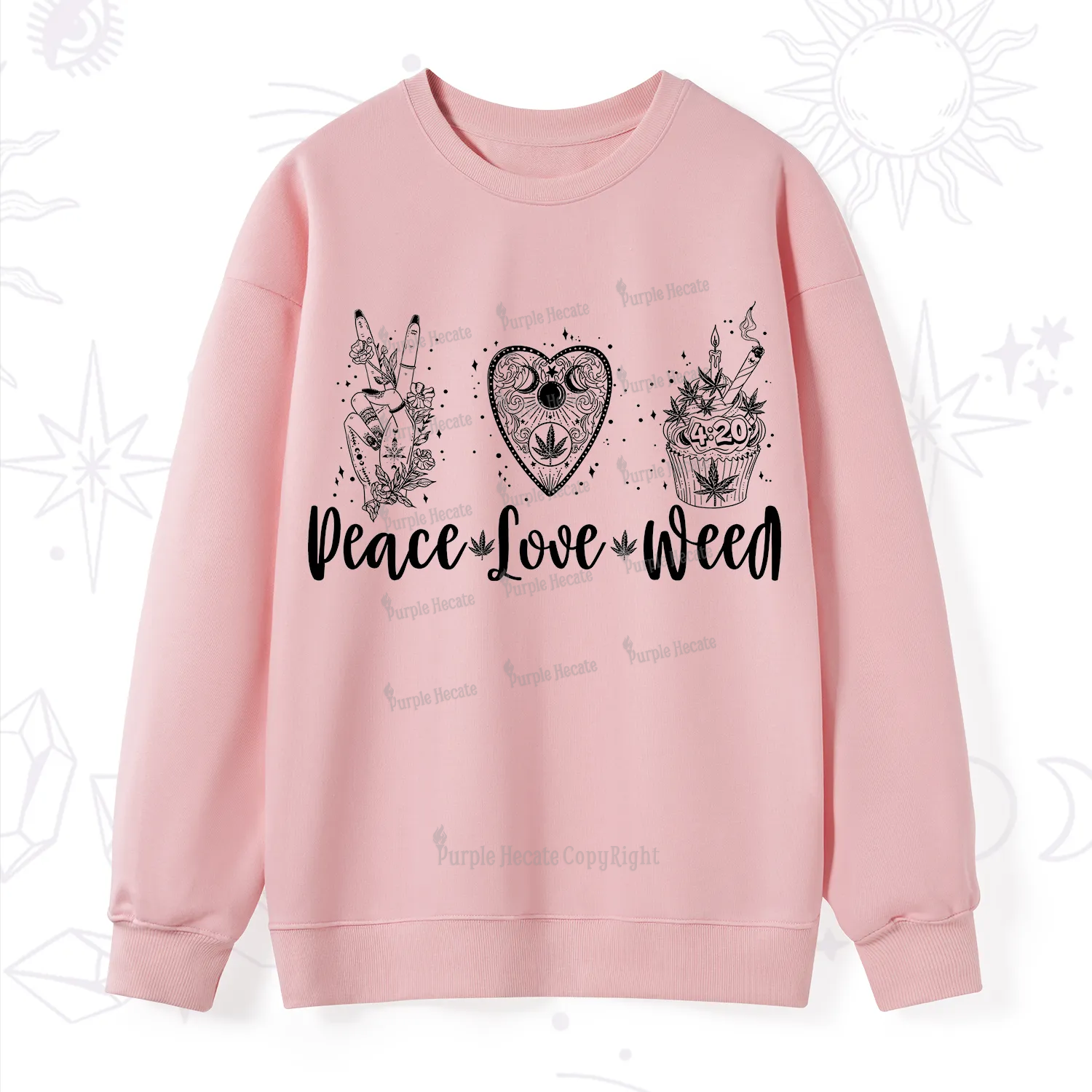 Purplehecate Peace Love Weed Sweatshirt