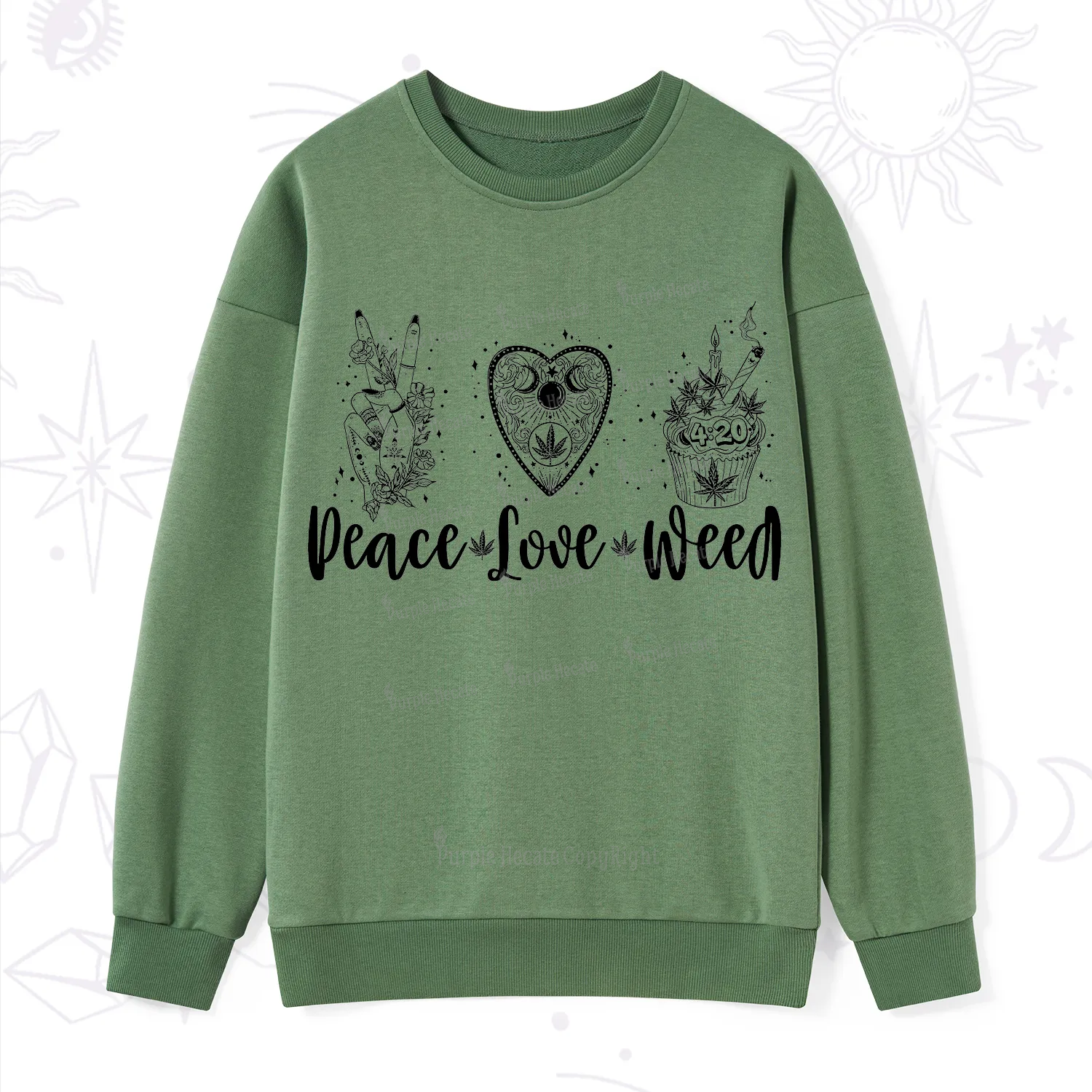 Purplehecate Peace Love Weed Sweatshirt
