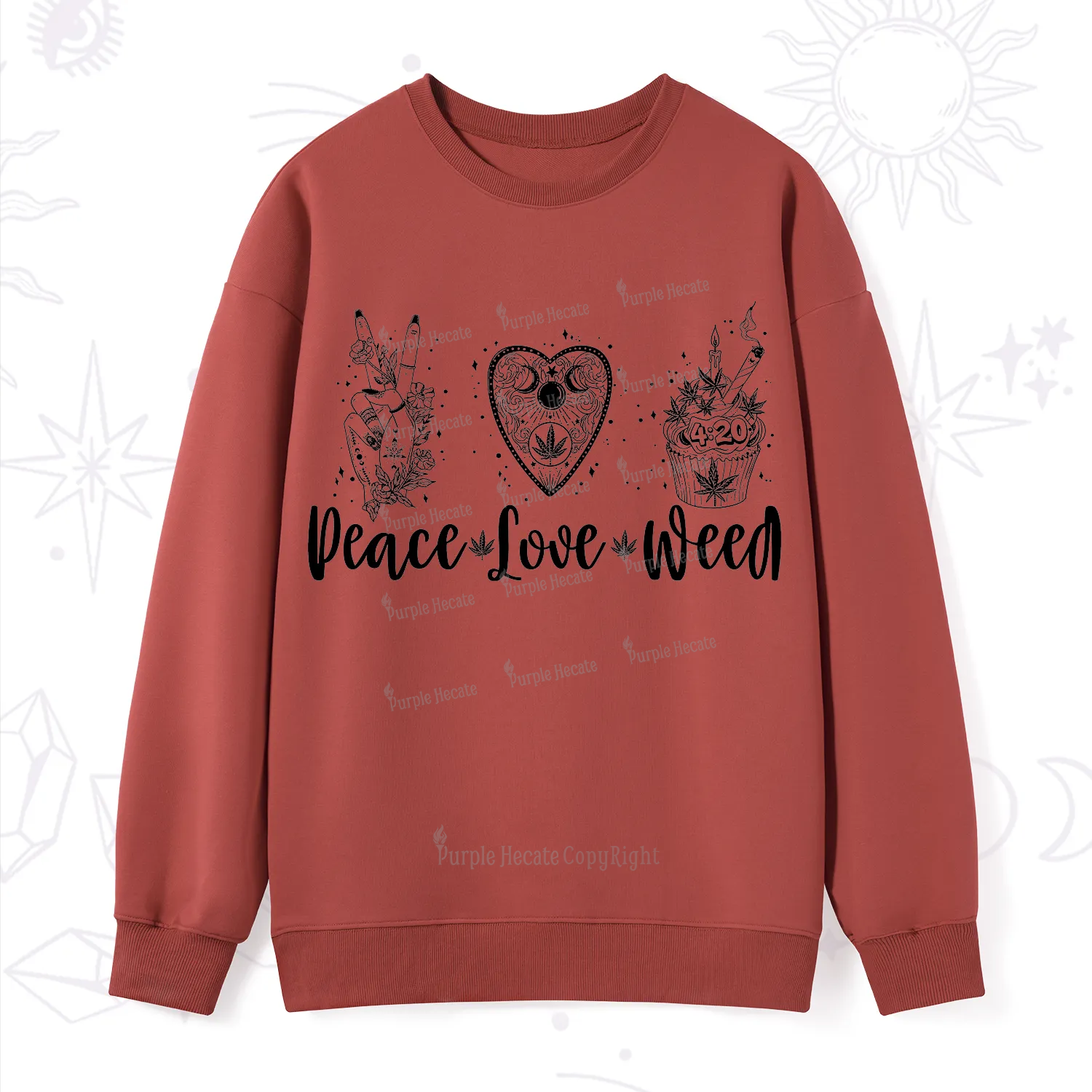 Purplehecate Peace Love Weed Sweatshirt