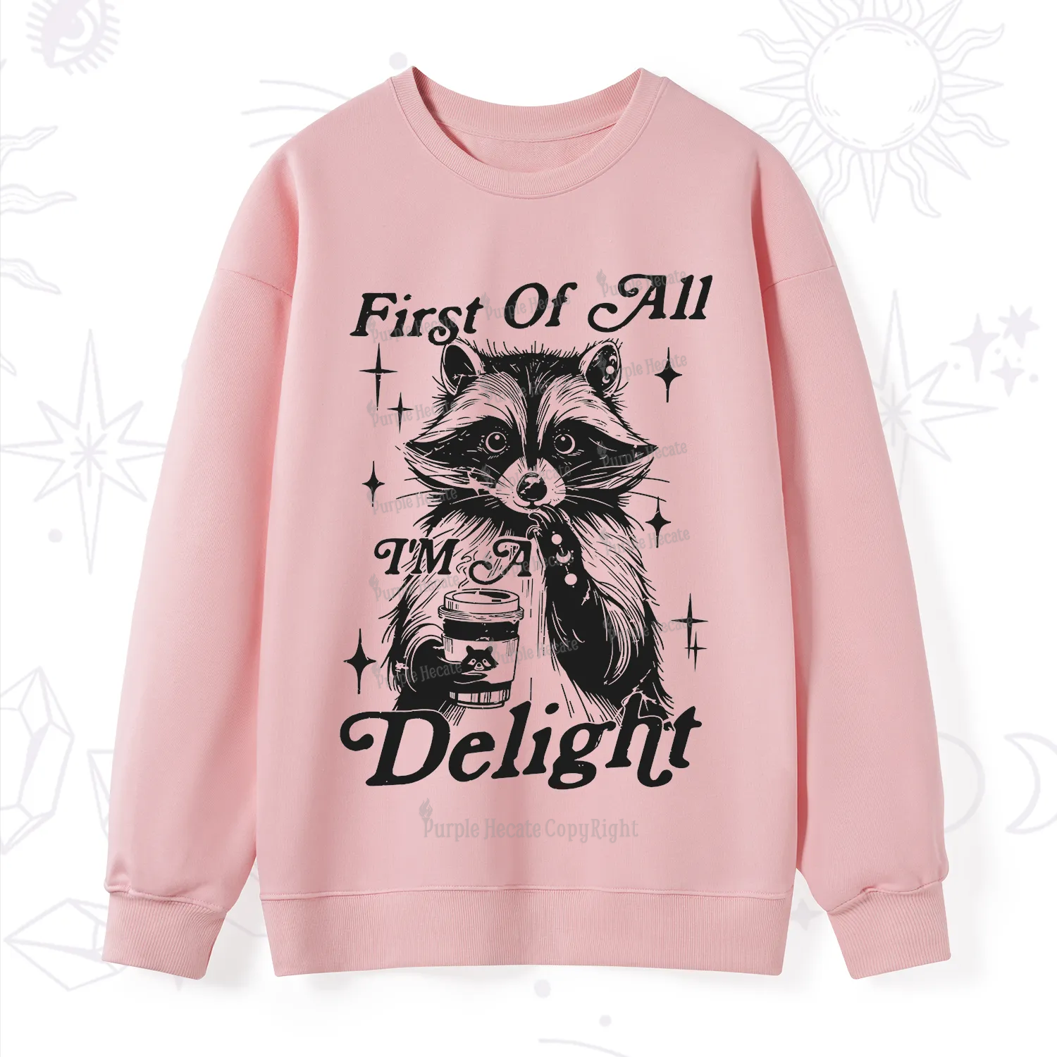 Purplehecate First Of All I'm A Delightful Funny Raccoon Sweatshirt