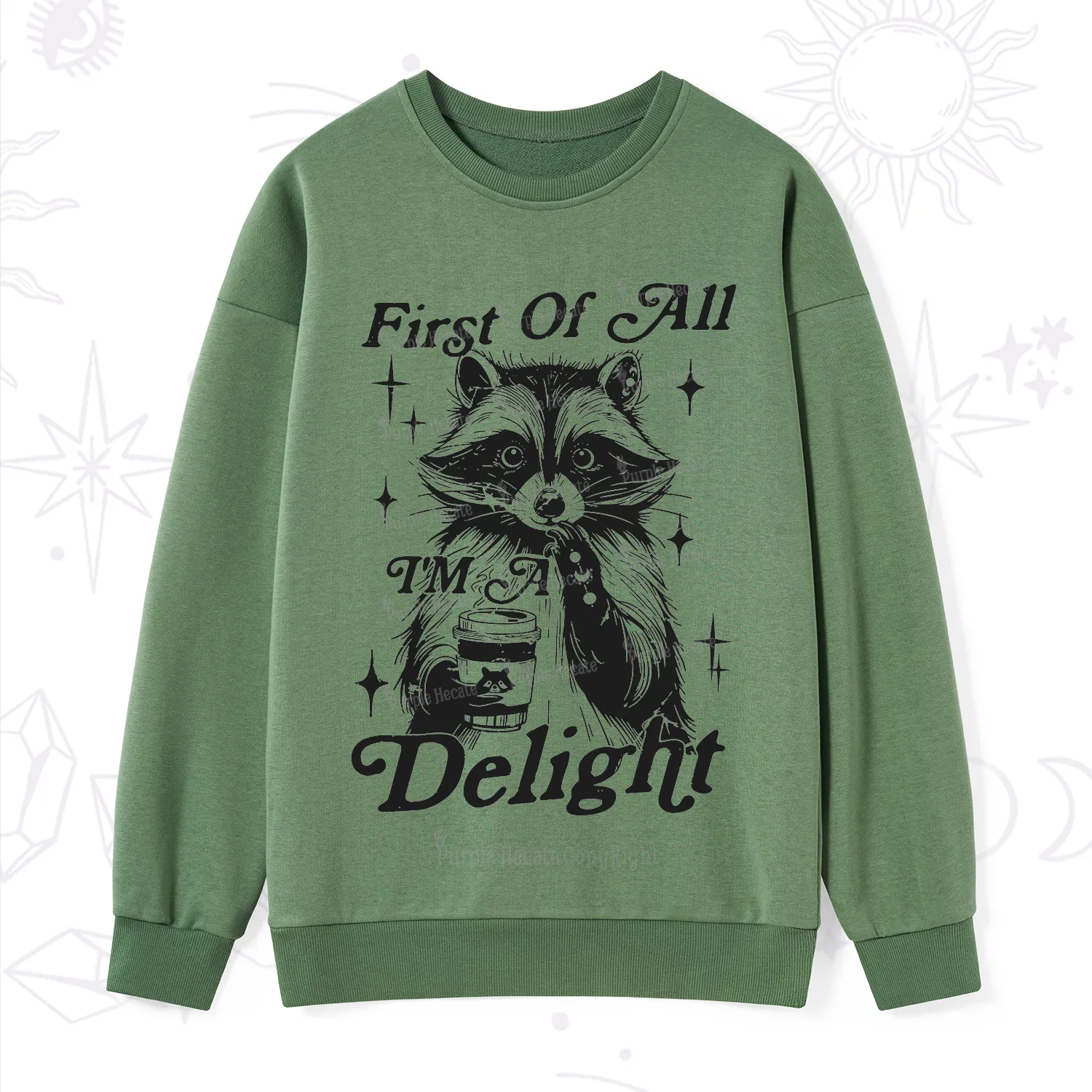 Purplehecate First Of All I'm A Delightful Funny Raccoon Sweatshirt