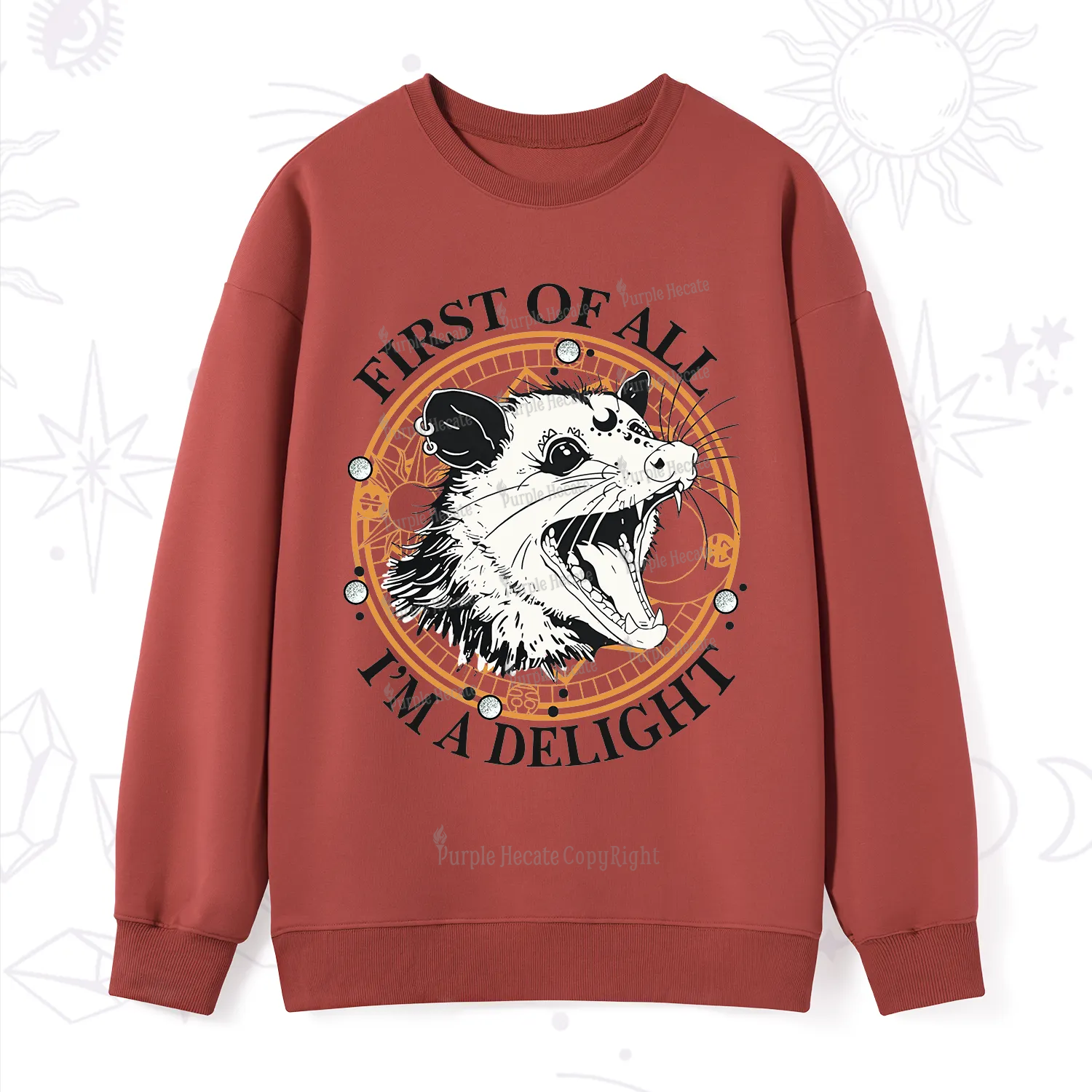 Purplehecate First Of All I Am A Delightful Angry Opossum Sweatshirt