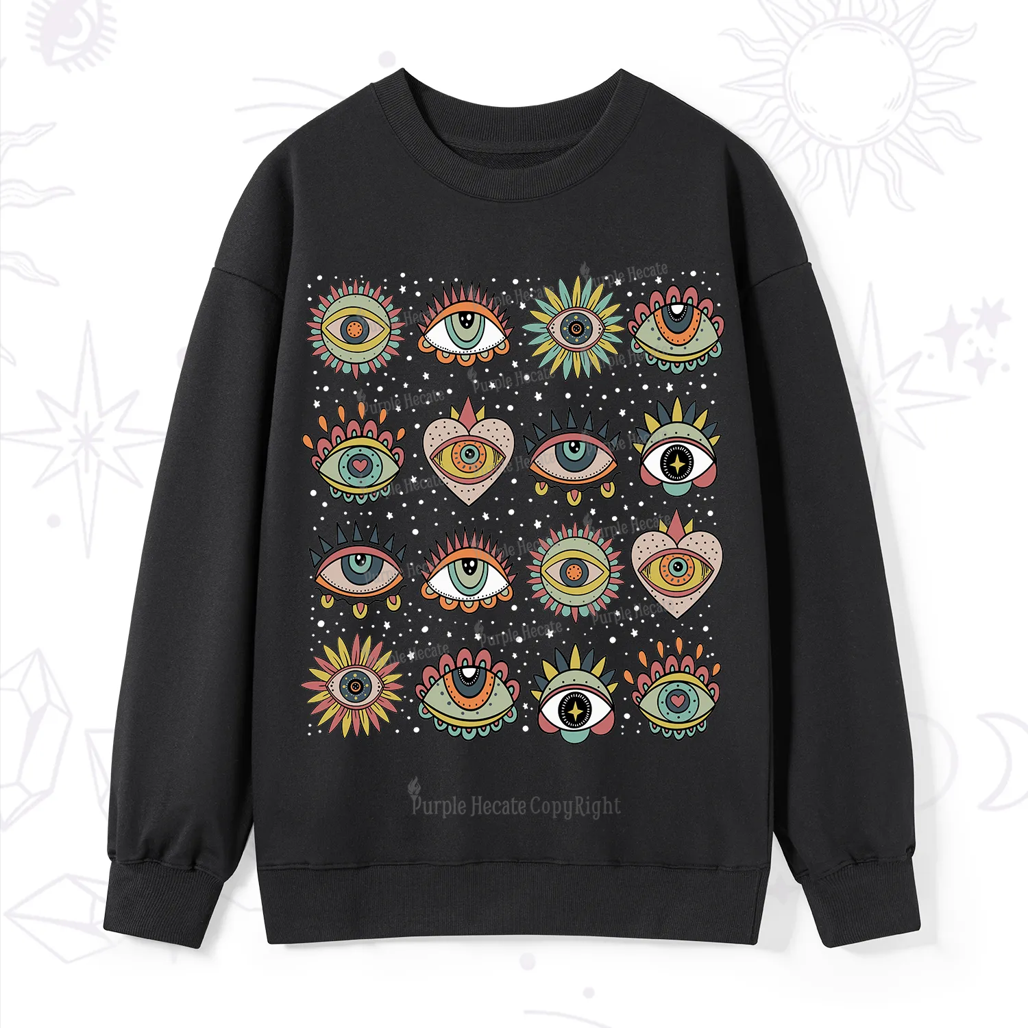Purplehecate Mystical Evil Eye Pattern Sweatshirt