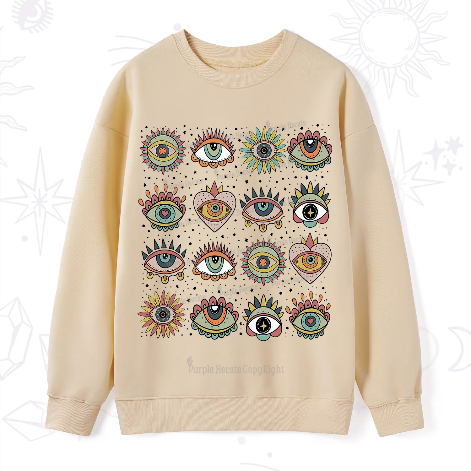 Purplehecate Mystical Evil Eye Pattern Sweatshirt