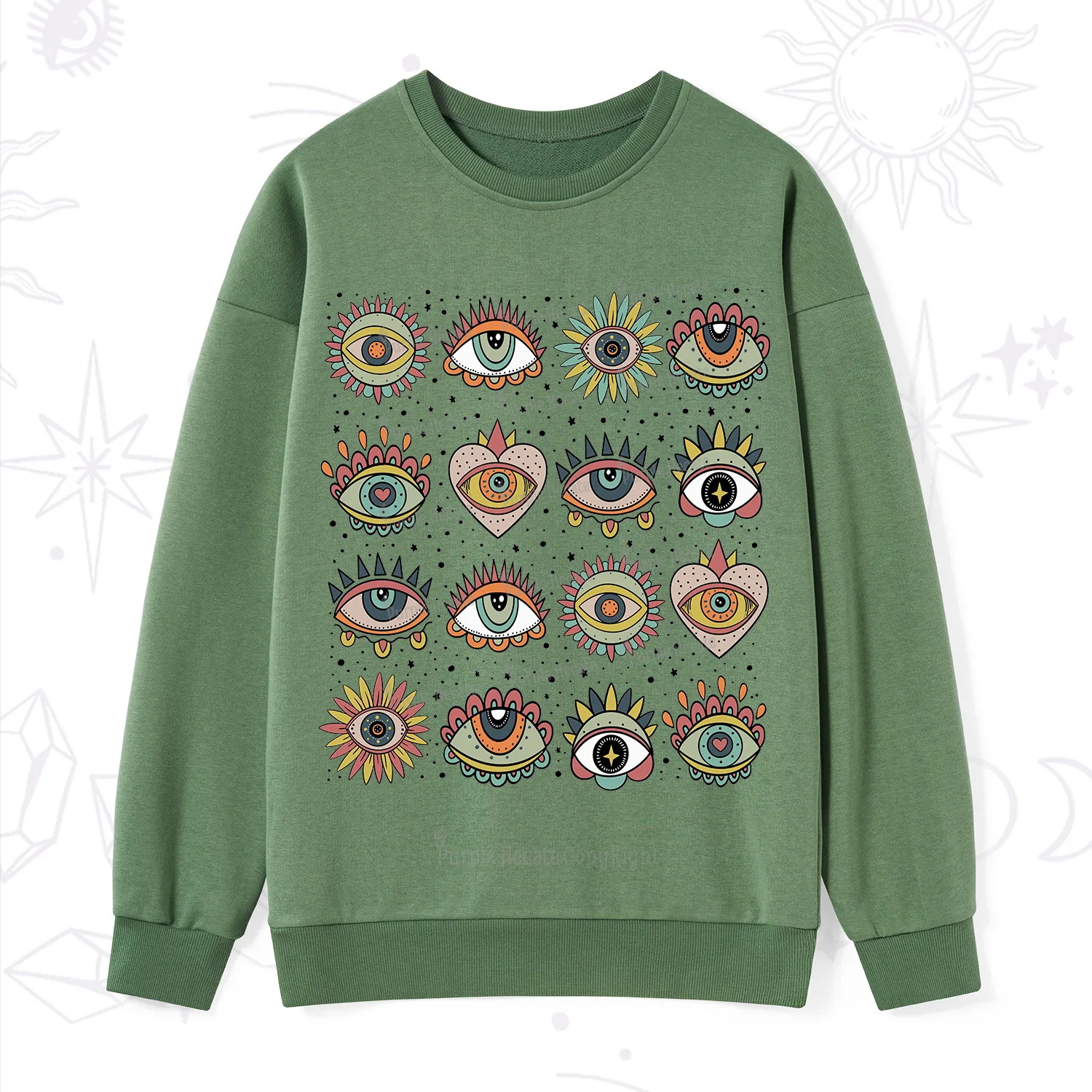 Purplehecate Mystical Evil Eye Pattern Sweatshirt