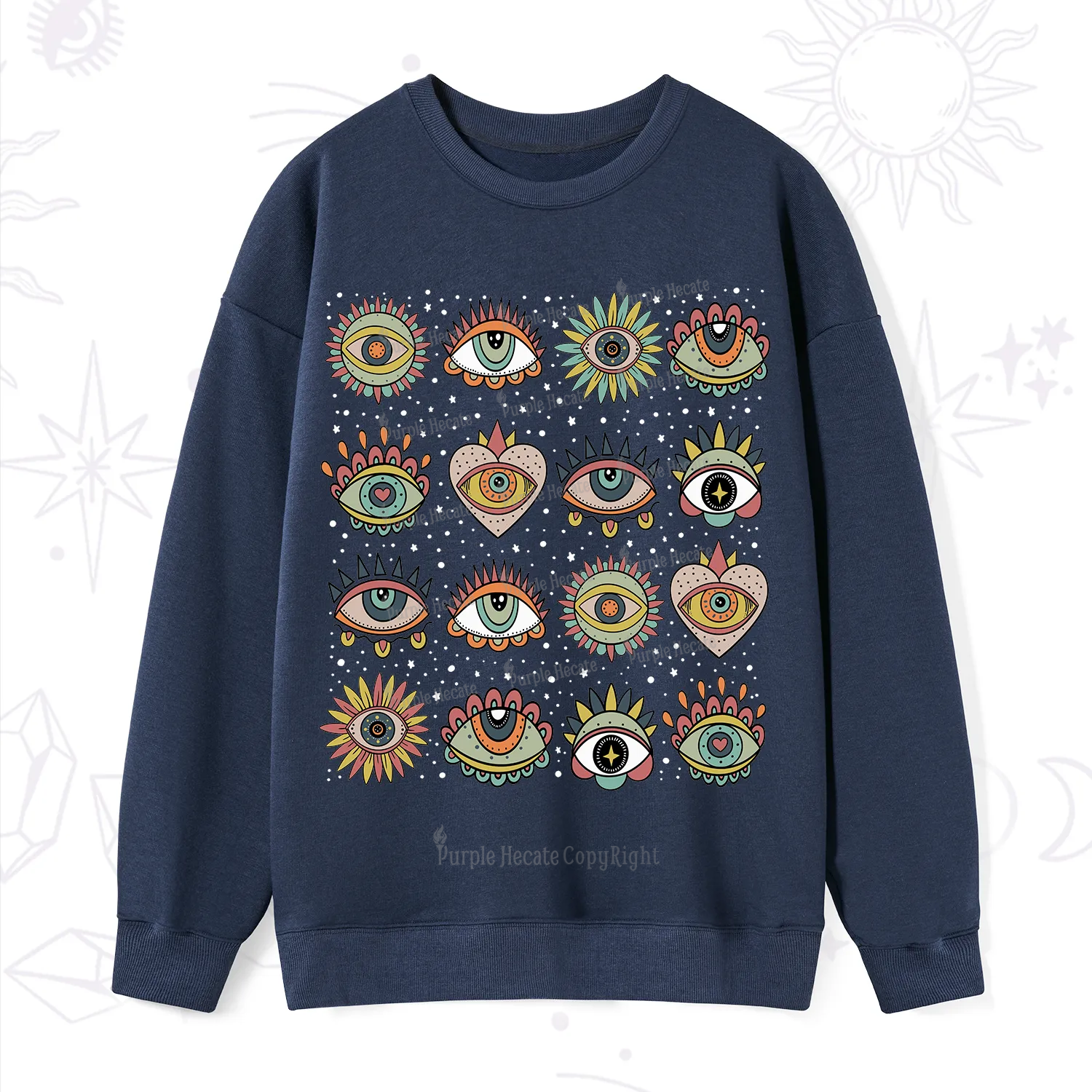 Purplehecate Mystical Evil Eye Pattern Sweatshirt