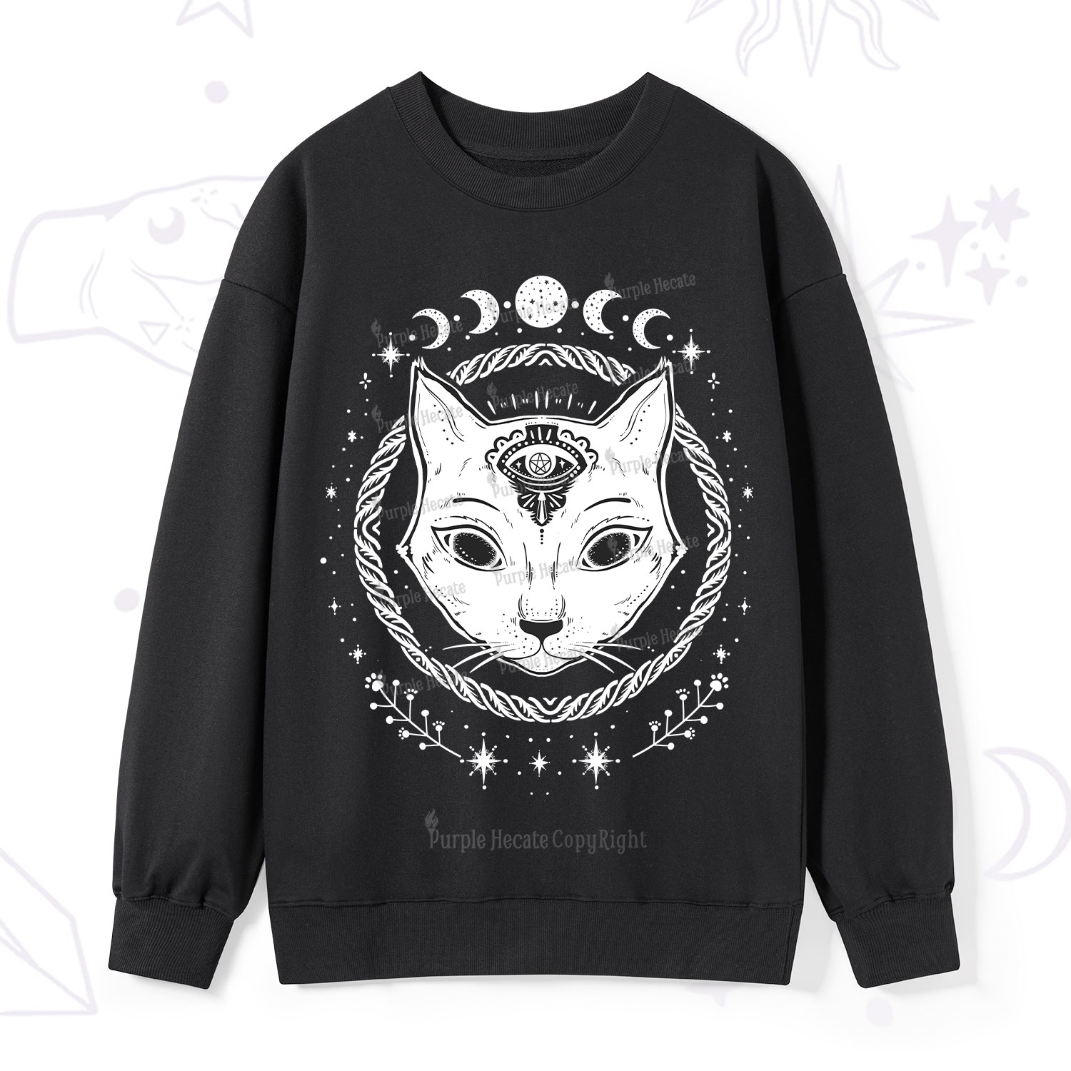 Purplehecate Third Eye Black Cat Sweatshirt