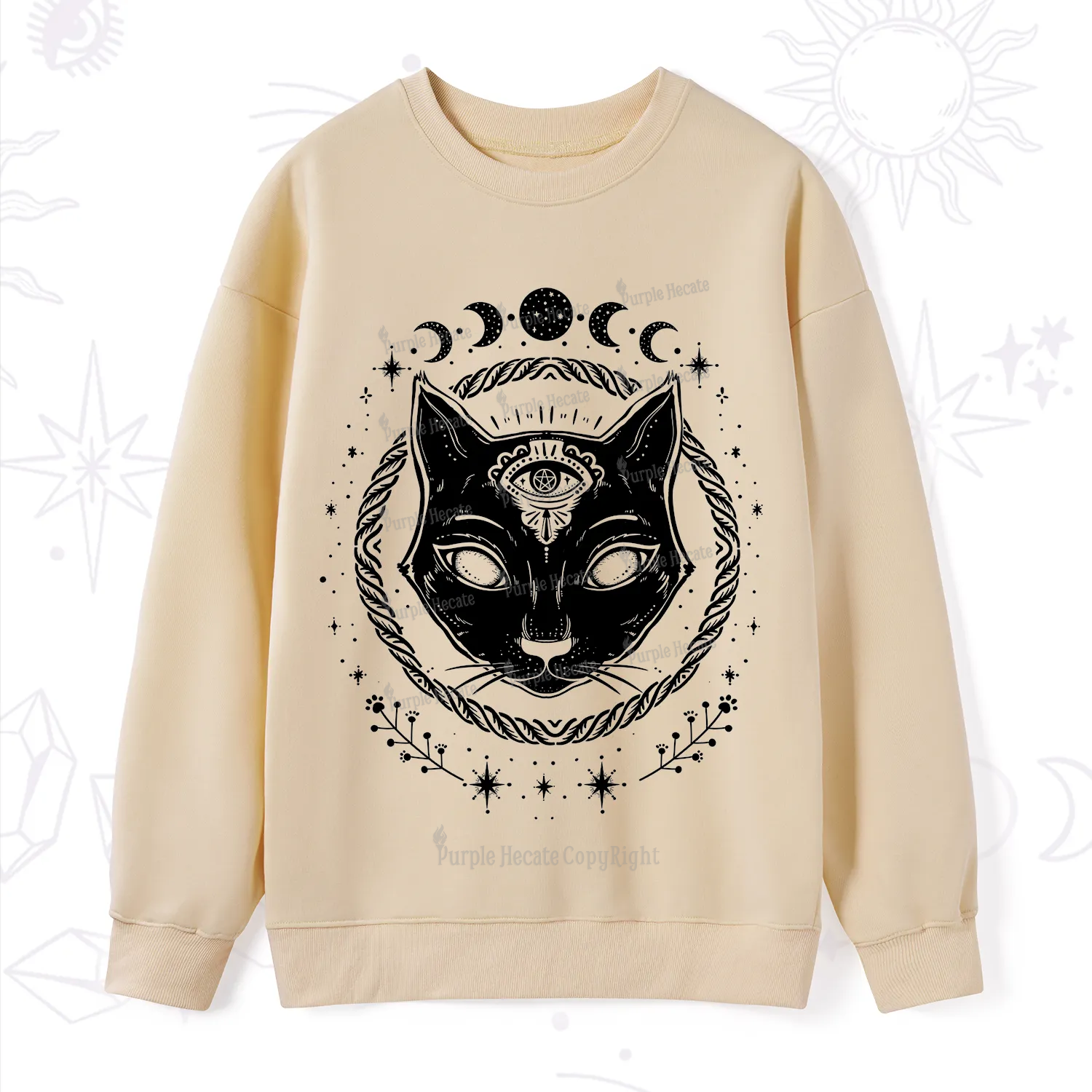 Purplehecate Third Eye Black Cat Sweatshirt