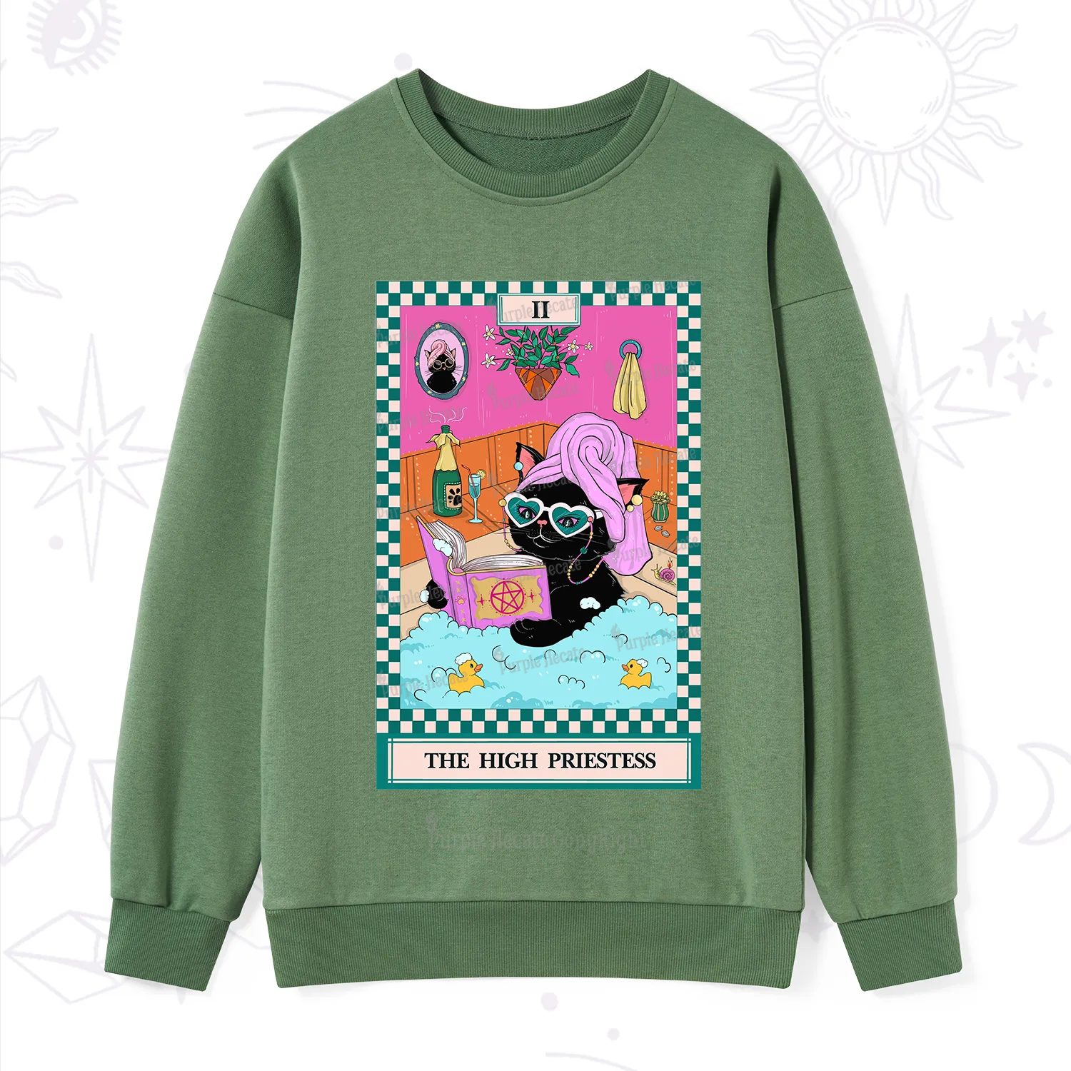 Purplehecate The Cat High Priestess's Bubble Time Tarot Sweatshirt