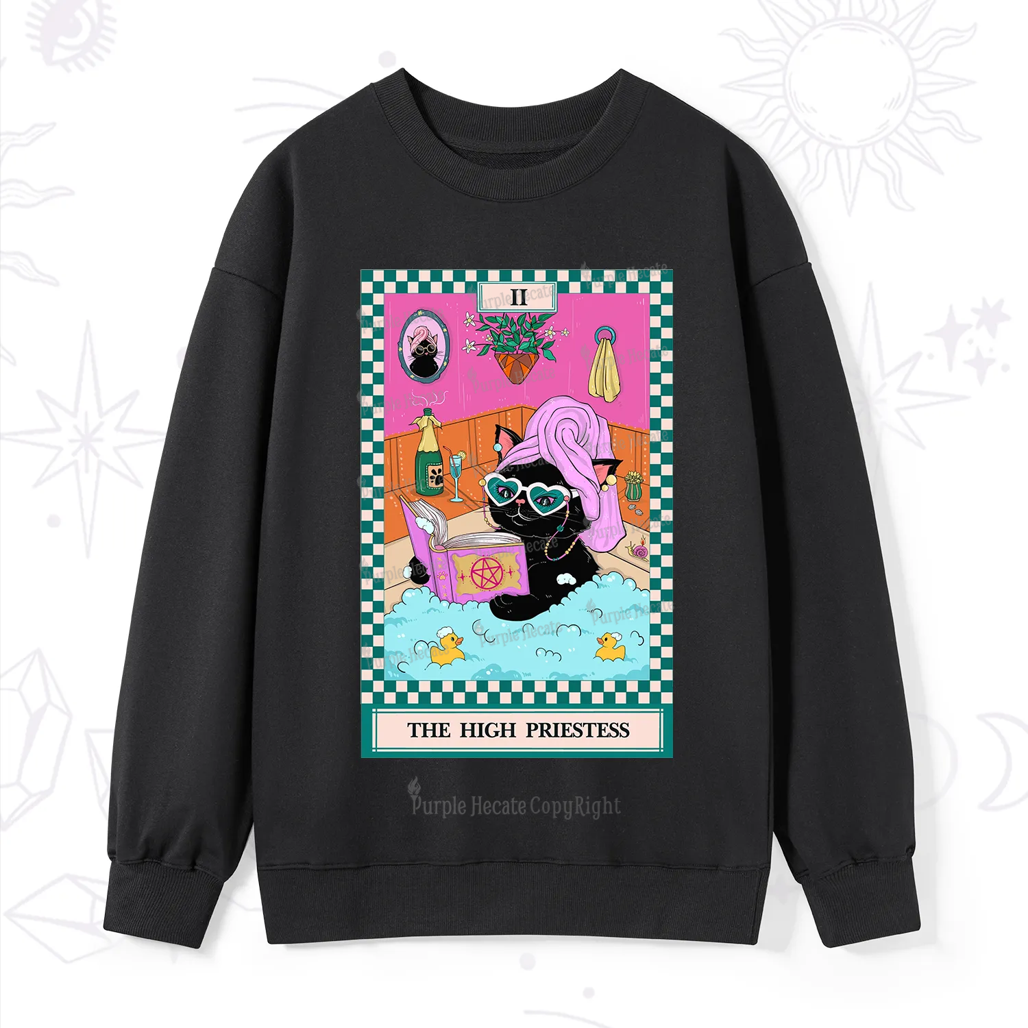 Purplehecate The Cat High Priestess's Bubble Time Tarot Sweatshirt