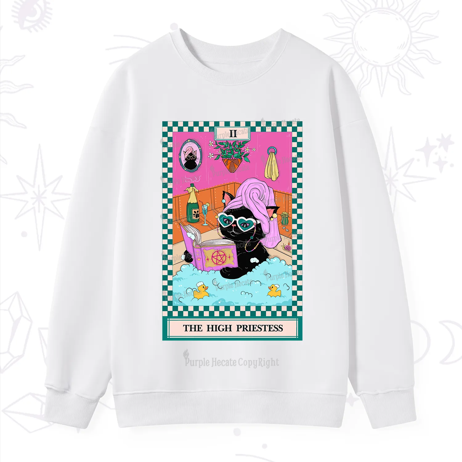 Purplehecate The Cat High Priestess's Bubble Time Tarot Sweatshirt