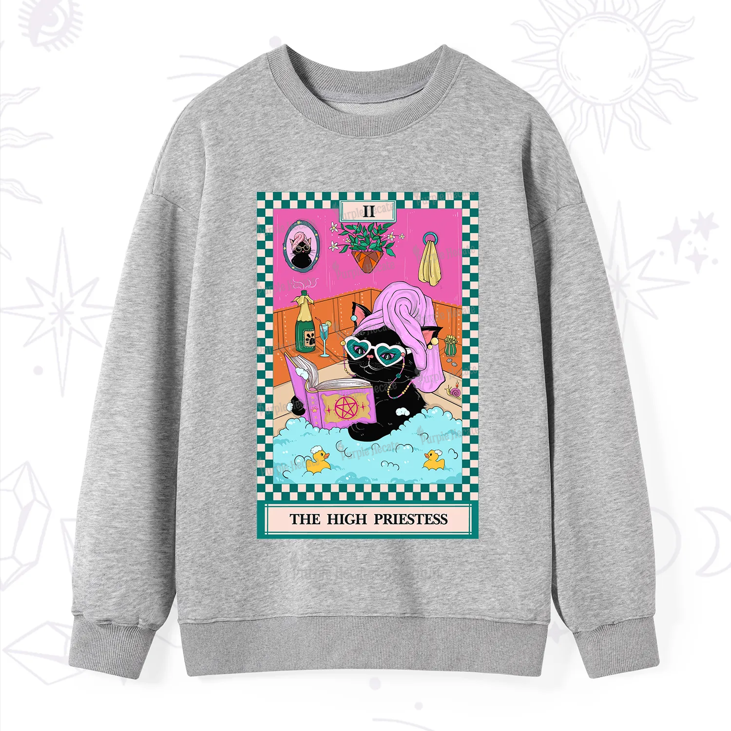 Purplehecate The Cat High Priestess's Bubble Time Tarot Sweatshirt