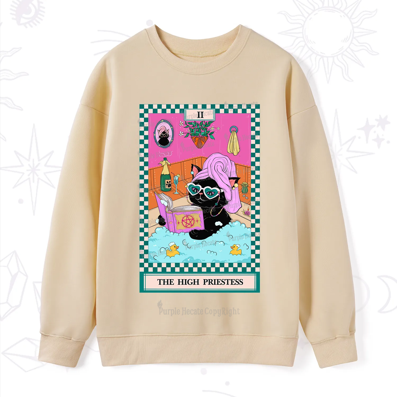 Purplehecate The Cat High Priestess's Bubble Time Tarot Sweatshirt