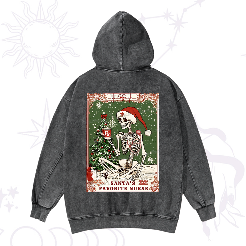 Purplehecate Christmas Santa's Favorite Nurse Tarot Washed Hoodie