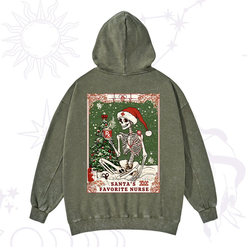 Purplehecate Christmas Santa's Favorite Nurse Tarot Washed Hoodie