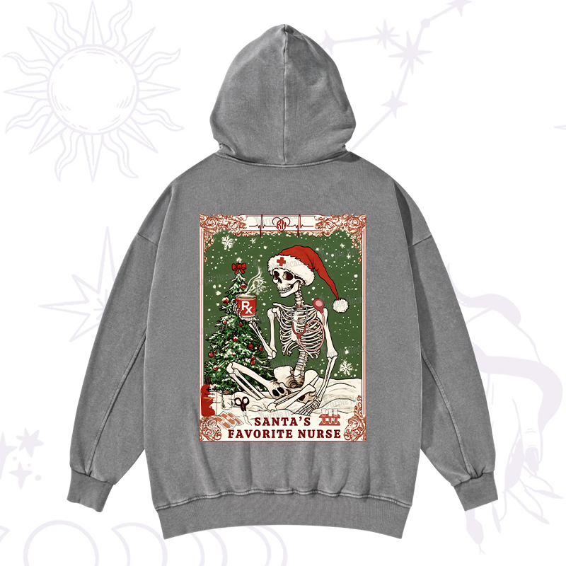 Purplehecate Christmas Santa's Favorite Nurse Tarot Washed Hoodie
