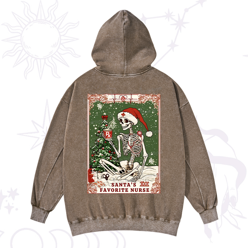 Purplehecate Christmas Santa's Favorite Nurse Tarot Washed Hoodie