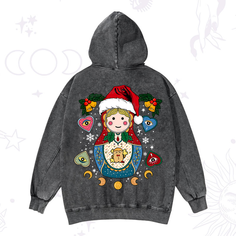 Purplehecate Christmas Nesting Doll Washed Hoodie