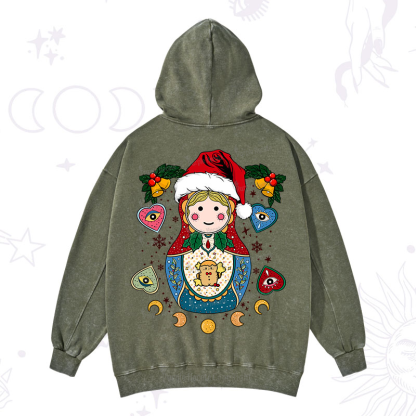 Purplehecate Christmas Nesting Doll Washed Hoodie