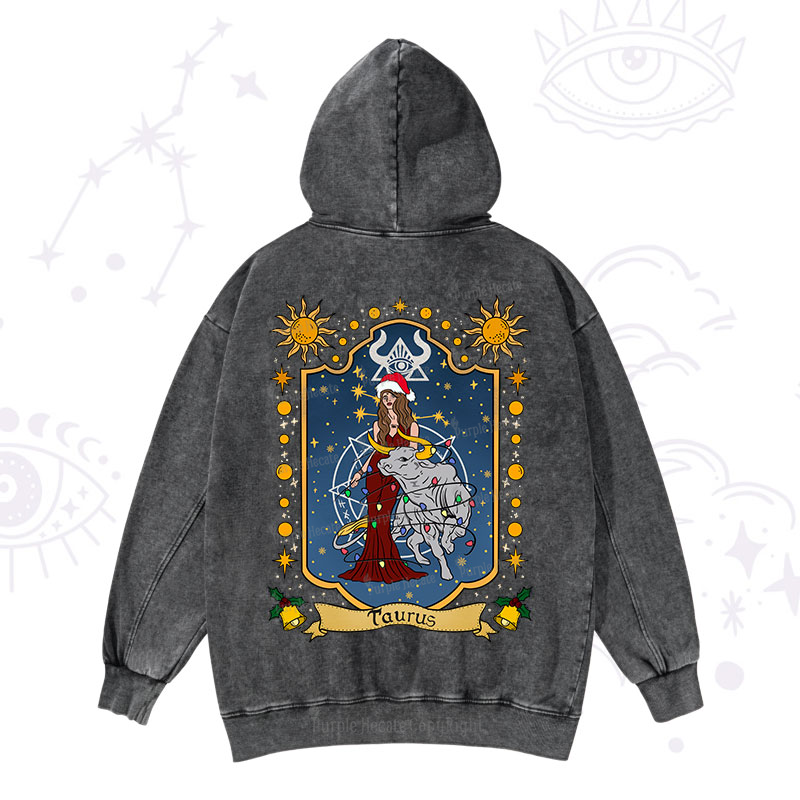 Purplehecate Christmas Taurus Zodiac Washed Hoodie