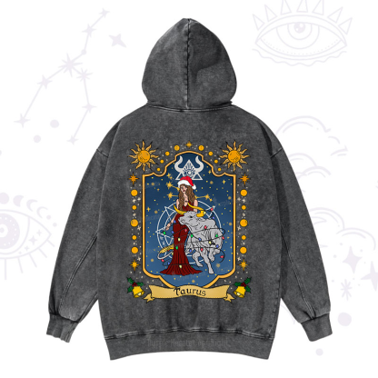 Purplehecate Christmas Taurus Zodiac Washed Hoodie